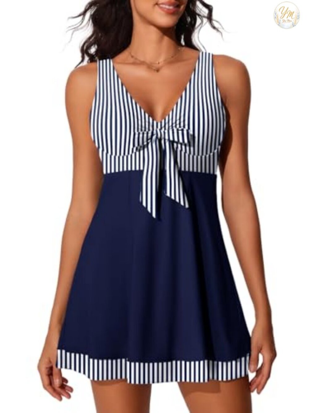 Women's One Piece Swim Dress High Waist Padded Skirt Bathing Suit